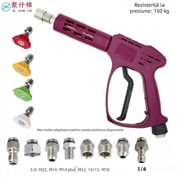 Pușcă de înaltă presiune pentru spălare — duză cilindrică și în formă de ventilator, lungime 30 cm, 2200 PSI, corp din plastic tehnic, conexiune din oțel inoxidabil