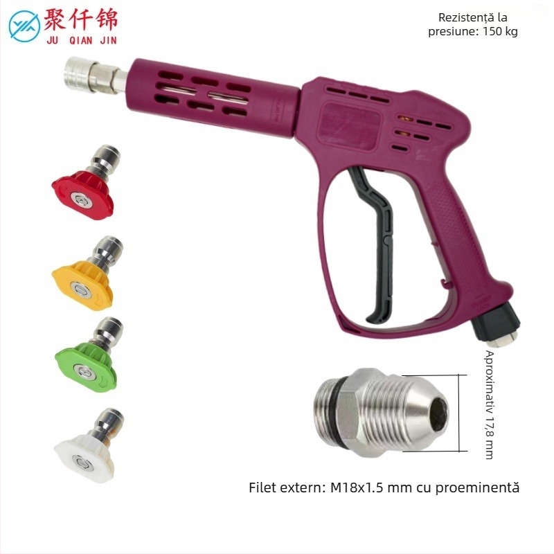 Pușcă de înaltă presiune pentru spălare — duză cilindrică și în formă de ventilator, lungime 30 cm, 2200 PSI, corp din plastic tehnic, conexiune din oțel inoxidabil