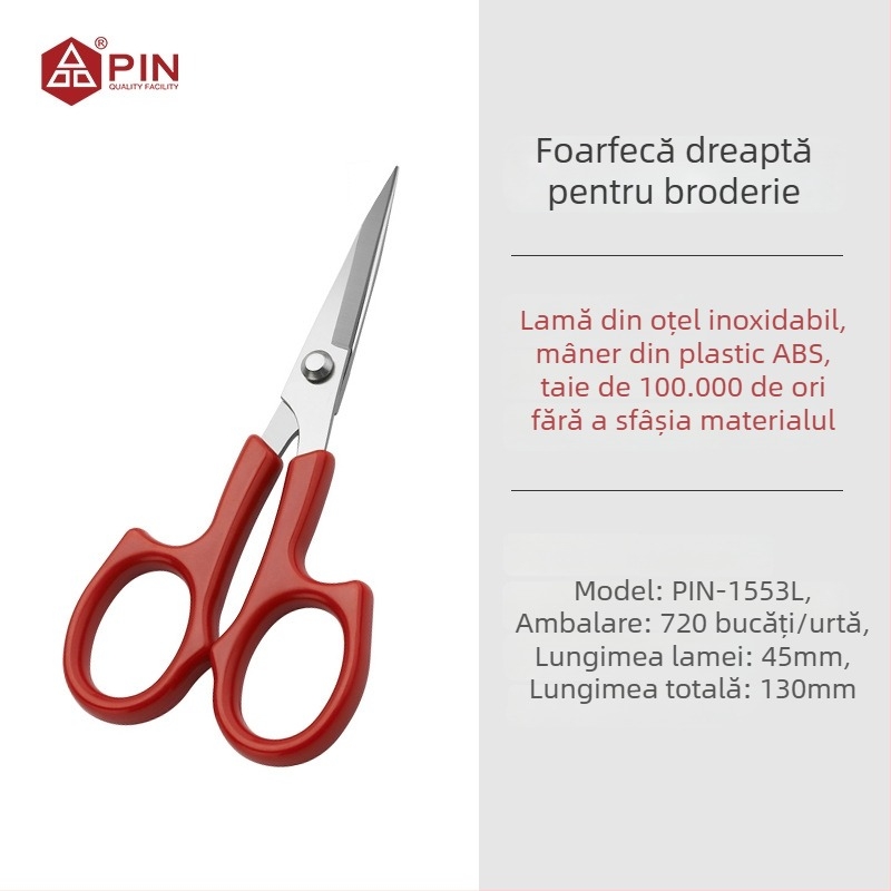 Foarfece de broderie cross-stitch, oțel inoxidabil, lamă dreaptă, model PIN-1553