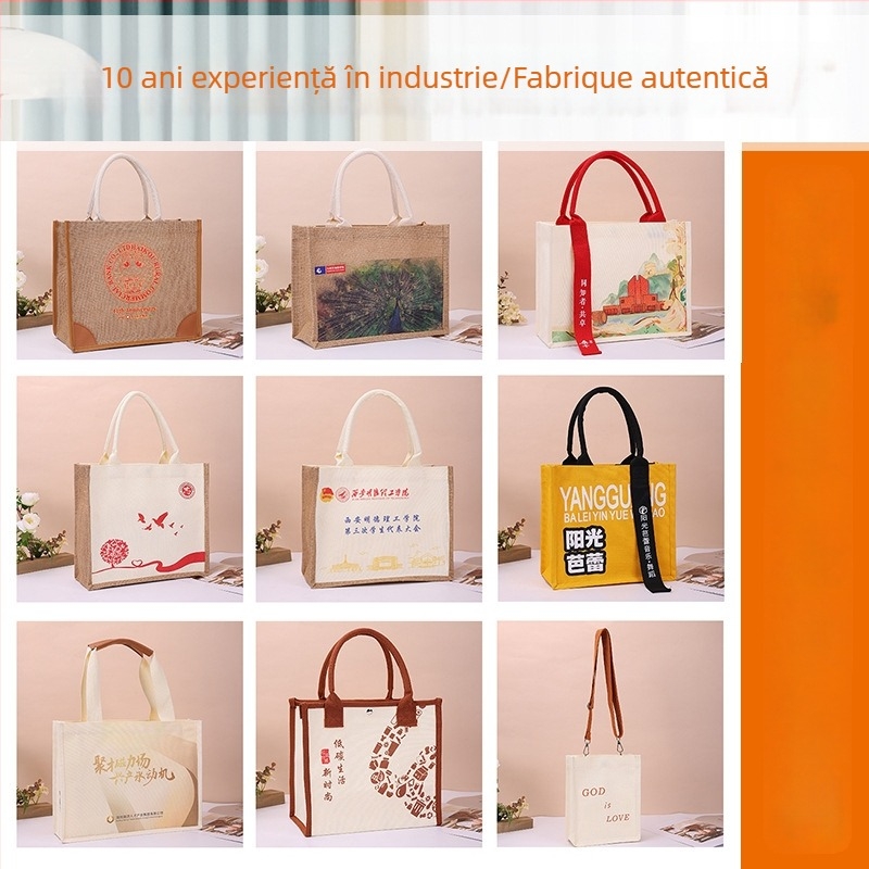 Geantă Tote din pânză și iută, logo imprimat UV, design personalizabil