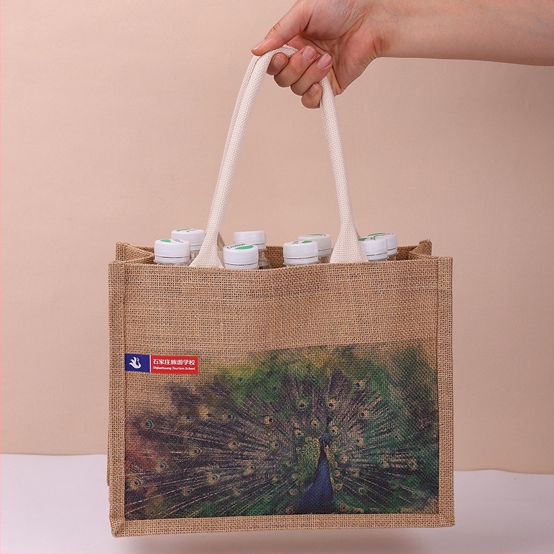 Geantă Tote din pânză și iută, logo imprimat UV, design personalizabil