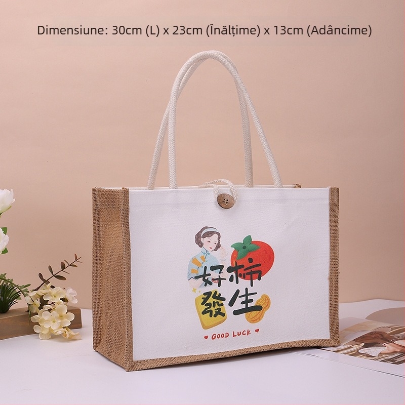 Geantă Tote din pânză și iută, logo imprimat UV, design personalizabil