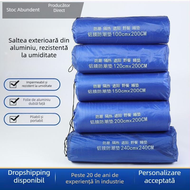 Saltea din folie de aluminiu, 240×240 cm, cu două fețe, împotriva umezelii, pentru picnic, plajă și camping