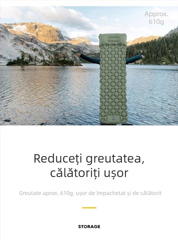 Saltea de dormit gonflabilă pentru camping, nylon, pentru 1 persoană, anti-alunecare și rezistentă la umezeală