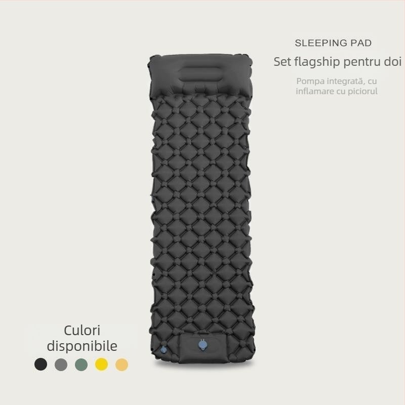 Saltea de dormit gonflabilă pentru camping, nylon, pentru 1 persoană, anti-alunecare și rezistentă la umezeală