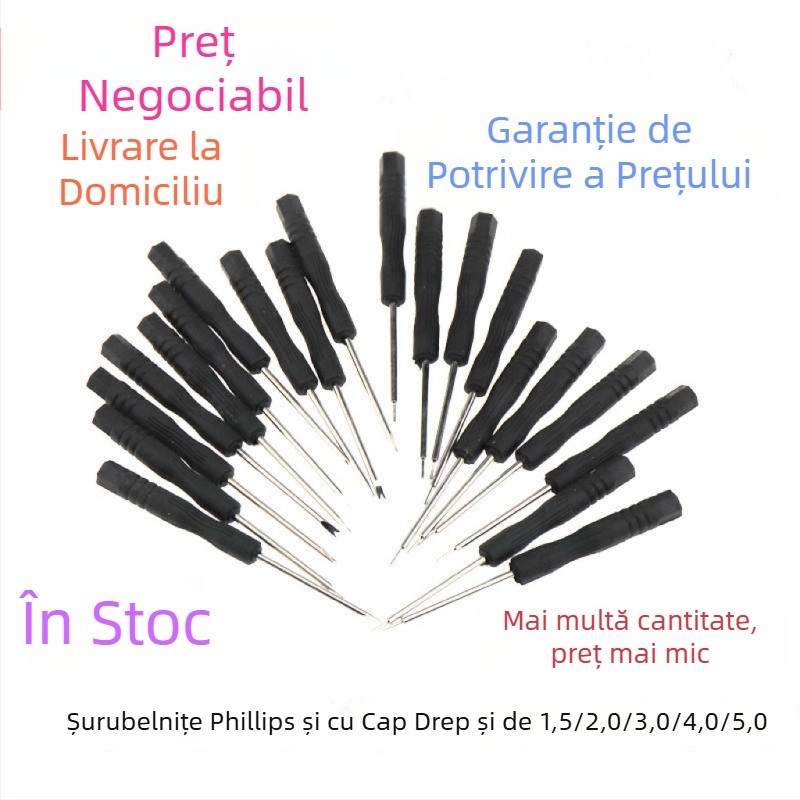 Set mini șurubelnițe cu capete în cruce și plate, negru, unelte demontare telefoane mobile