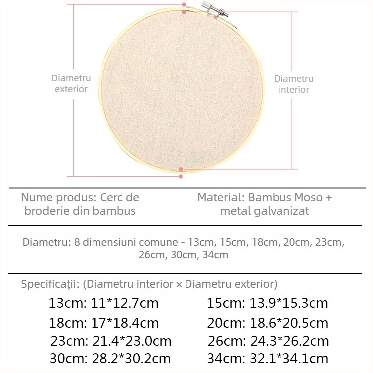 Set de inele de broderie din bambus pentru broderie cu cruce și accesorii pentru broderie manuală