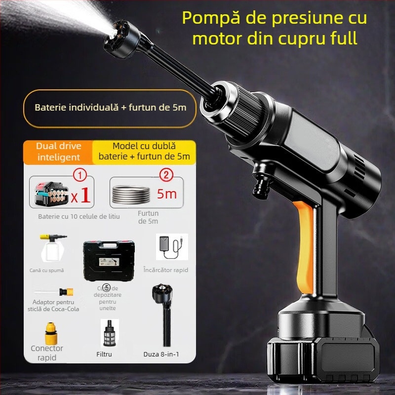 Pistol de apă portabil, reîncărcabil, cu presiune înaltă – kit pentru spălarea mașinii, irigarea fermei și a grădinii