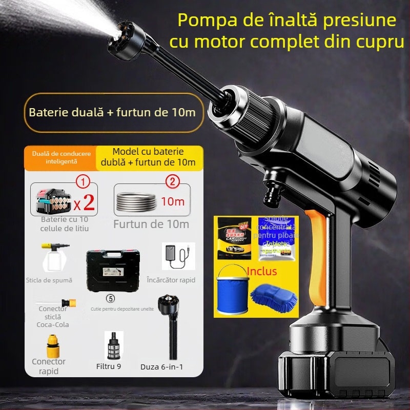 Pistol de apă portabil, reîncărcabil, cu presiune înaltă – kit pentru spălarea mașinii, irigarea fermei și a grădinii