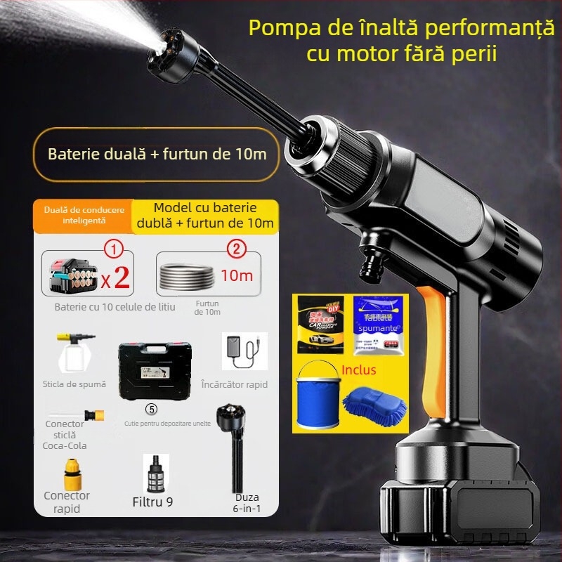 Pistol de apă portabil, reîncărcabil, cu presiune înaltă – kit pentru spălarea mașinii, irigarea fermei și a grădinii