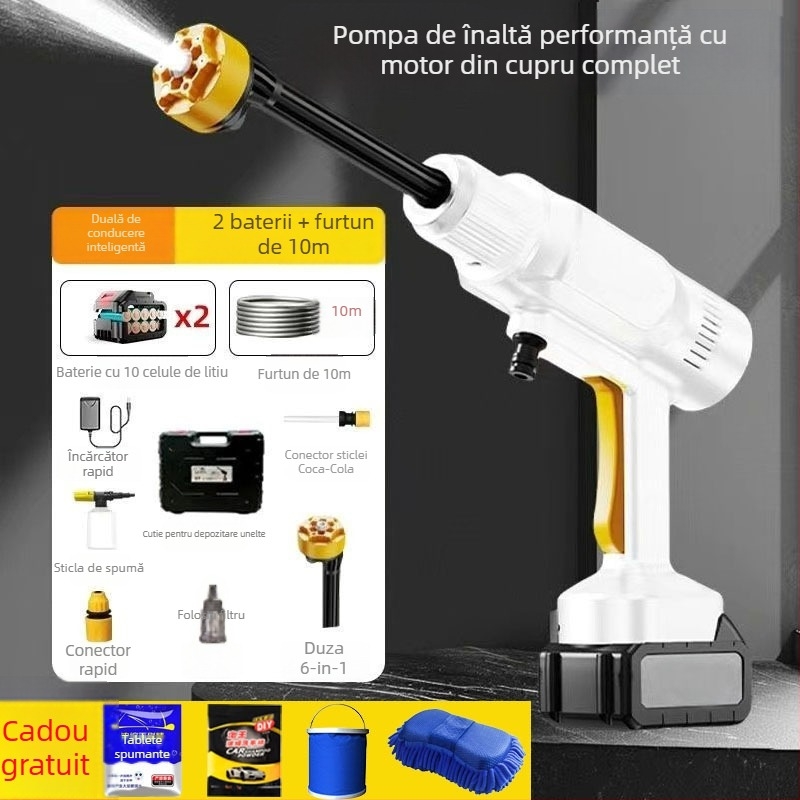 Pistol de apă portabil, reîncărcabil, cu presiune înaltă – kit pentru spălarea mașinii, irigarea fermei și a grădinii