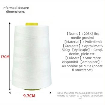 Ață de cusut poliester denim, model 20s/2, grosime medie, pentru mănuși, genți, încălțăminte, pălării, îmbrăcăminte și tapițerie