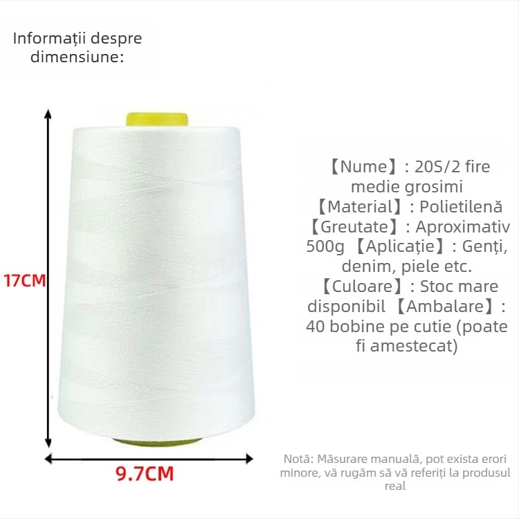 Ață de cusut poliester denim, model 20s/2, grosime medie, pentru mănuși, genți, încălțăminte, pălării, îmbrăcăminte și tapițerie