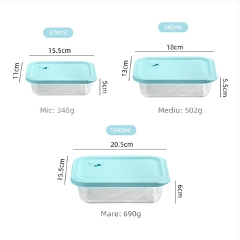 Cutie de prânz din sticlă borosilicată, dreptunghiulară, compatibilă cu cuptorul cu microunde, menține temperatura, 800-1000 ml