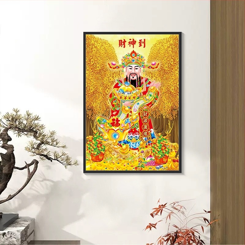 Kit pictură cu diamante, motivul Zeului Prosperității, diamante complete, autoadeziv, DIY pentru sufragerie