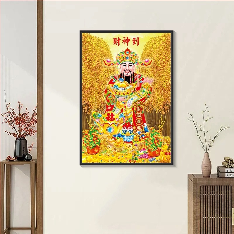 Kit pictură cu diamante, motivul Zeului Prosperității, diamante complete, autoadeziv, DIY pentru sufragerie