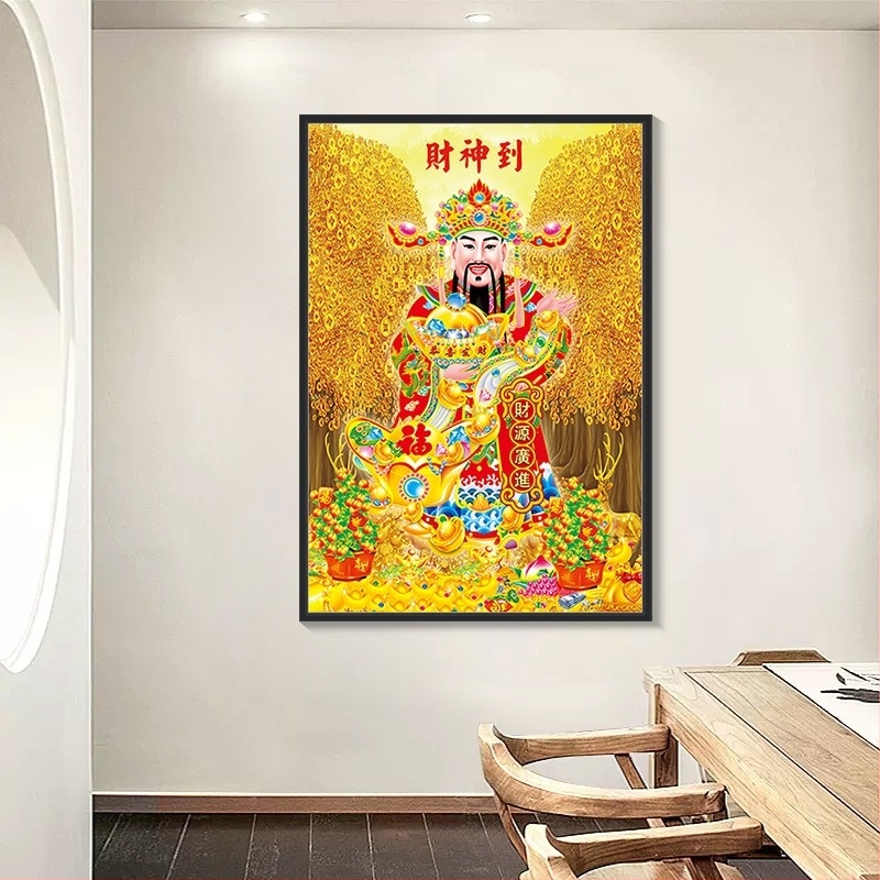 Kit pictură cu diamante, motivul Zeului Prosperității, diamante complete, autoadeziv, DIY pentru sufragerie