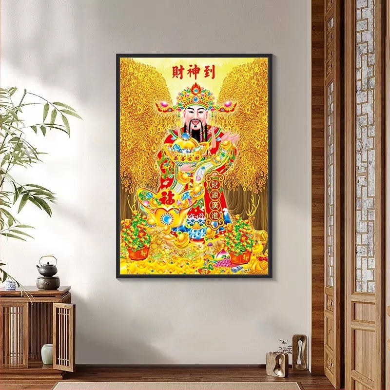 Kit pictură cu diamante, motivul Zeului Prosperității, diamante complete, autoadeziv, DIY pentru sufragerie