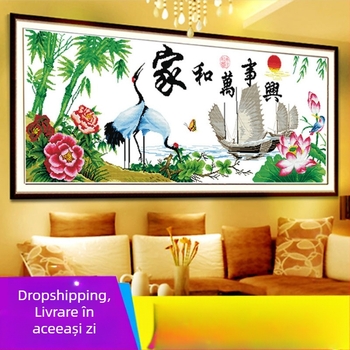 Pictură brodată cu cruci — Mona Lisa, peisaj, pânză 11CT, 45 fire broderie