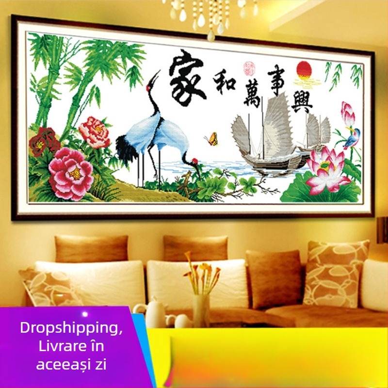 Pictură brodată cu cruci — Mona Lisa, peisaj, pânză 11CT, 45 fire broderie