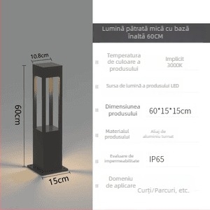 Lampă solară pentru gazon, exterior, din aluminiu, pătrată, IP65, iluminare continuă 24–36 ore