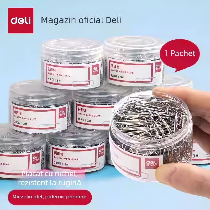 Deli agrafe metalice și cuișoare, ambalate în cutie, papetărie de birou