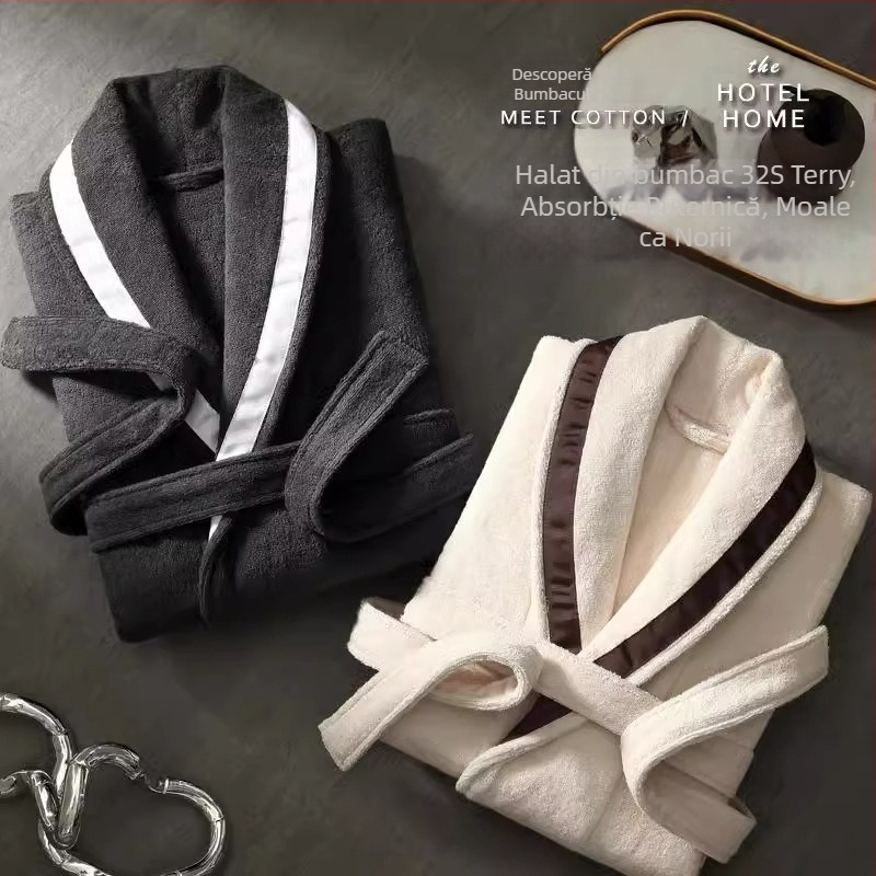 Halat de baie din bumbac 100%, clasă A, unisex, pentru toate anotimpurile, absorbant, pentru adulți