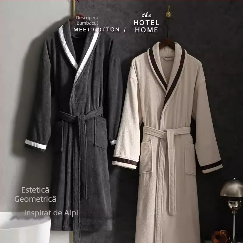 Halat de baie din bumbac 100%, clasă A, unisex, pentru toate anotimpurile, absorbant, pentru adulți