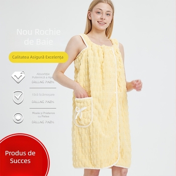 Halat de baie purtabil pentru adulți, din fleece coral, absorbant și uscare rapidă, pentru uz casnic
