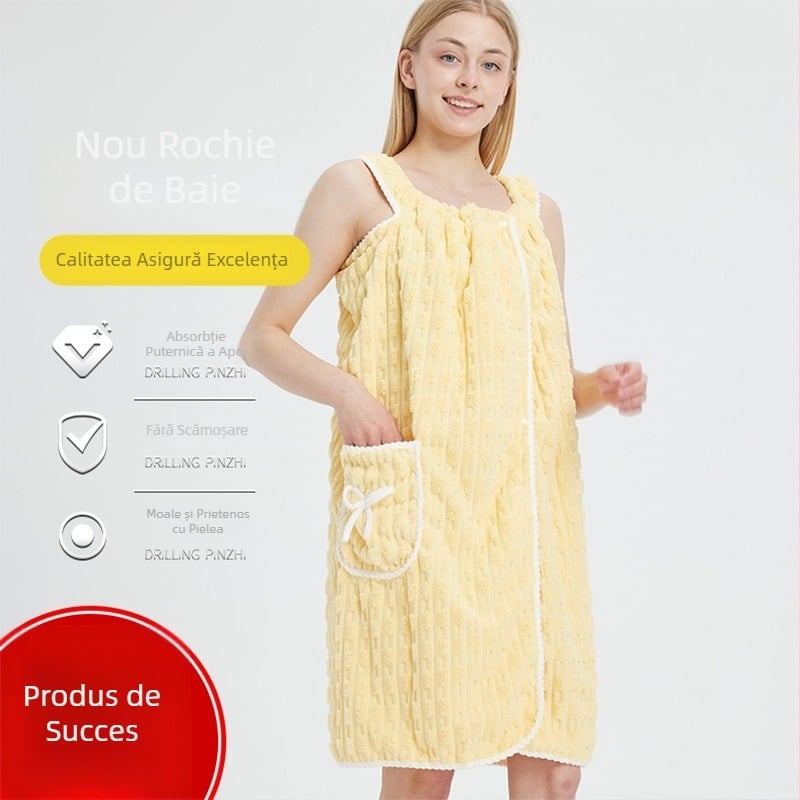 Halat de baie purtabil pentru adulți, din fleece coral, absorbant și uscare rapidă, pentru uz casnic