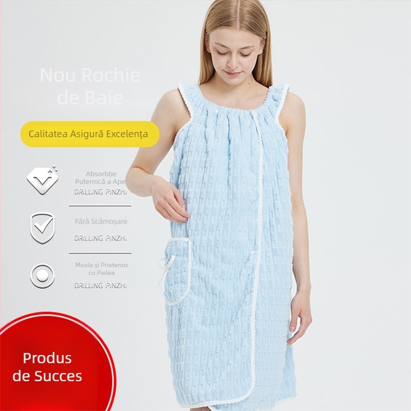 Halat de baie purtabil pentru adulți, din fleece coral, absorbant și uscare rapidă, pentru uz casnic