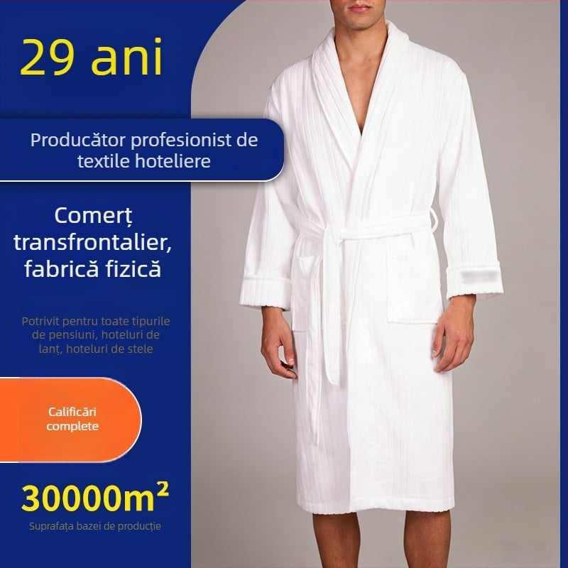 Halat de baie din 100% bumbac, jacquard velur, absorbant și cu uscare rapidă, pentru saloane de înfrumusețare, pensiuni și cupluri