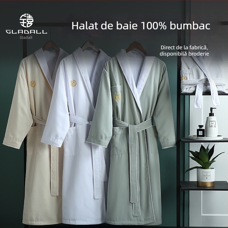 Halat de baie pentru hotel, patru sezoane, dublu strat, bumbac absorbant, 1100 g, țesătură plată