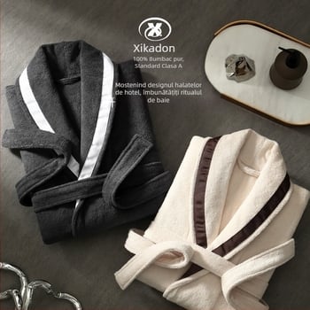 Halat de baie din bumbac pentru hotel, 1300 g, fir simplu, tivire, imprimare logo disponibil