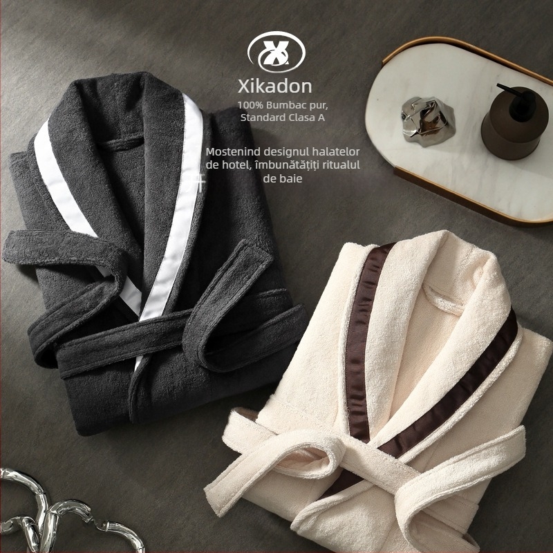 Halat de baie din bumbac pentru hotel, 1300 g, fir simplu, tivire, imprimare logo disponibil