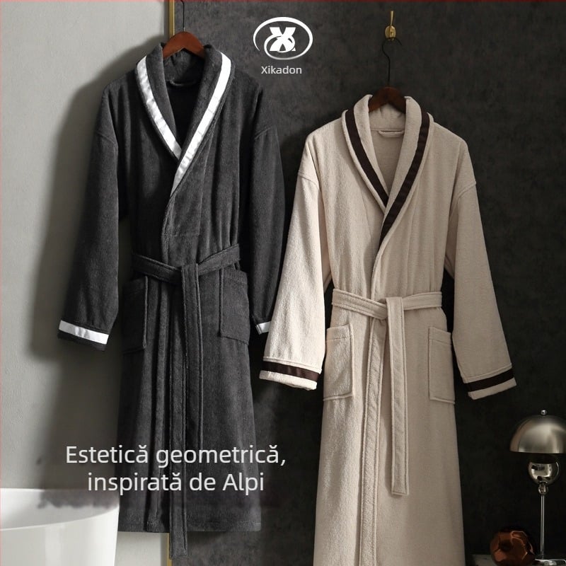 Halat de baie din bumbac pentru hotel, 1300 g, fir simplu, tivire, imprimare logo disponibil