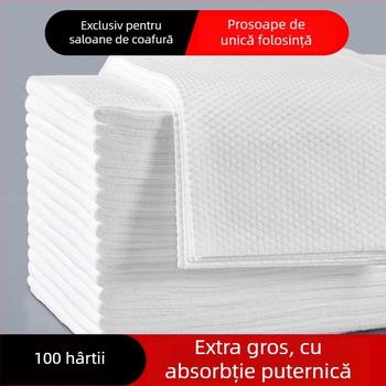Prosoape de unică folosință pentru frizerii și saloane de înfrumusețare — Material: fibre din celuloză regenerată; Ingrediente principale: fibre din pulpă de lemn; Absorbție de apă: 0–5 s; Țesătură simplă