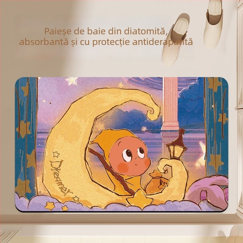 Covoraș de baie din diatomit, pătrat, stil cartoon, absorbant la apă, anti-derapare, lavabil, personalizabil