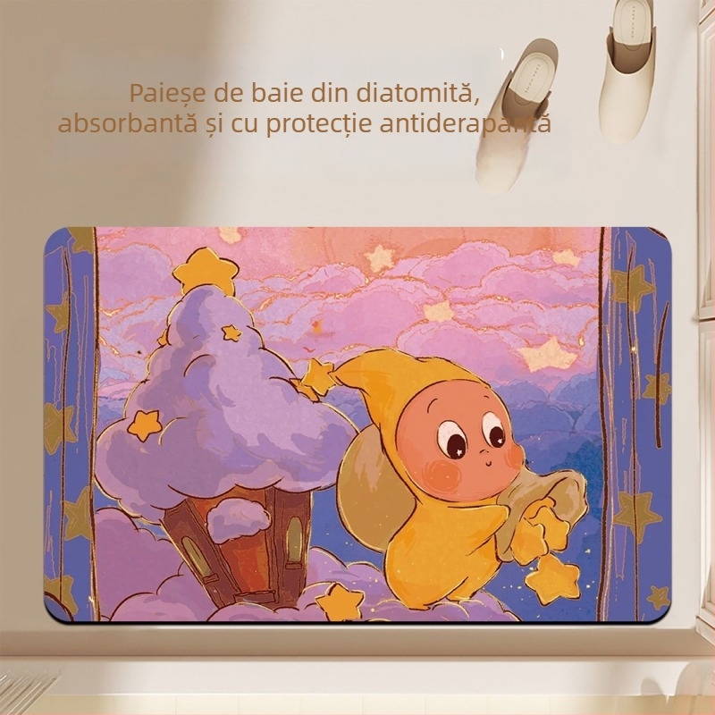 Covoraș de baie din diatomit, pătrat, stil cartoon, absorbant la apă, anti-derapare, lavabil, personalizabil