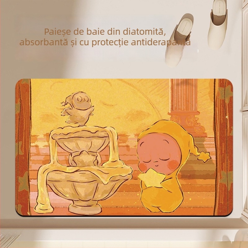 Covoraș de baie din diatomit, pătrat, stil cartoon, absorbant la apă, anti-derapare, lavabil, personalizabil