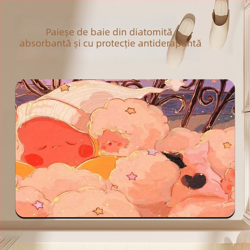 Covoraș de baie din diatomit, pătrat, stil cartoon, absorbant la apă, anti-derapare, lavabil, personalizabil