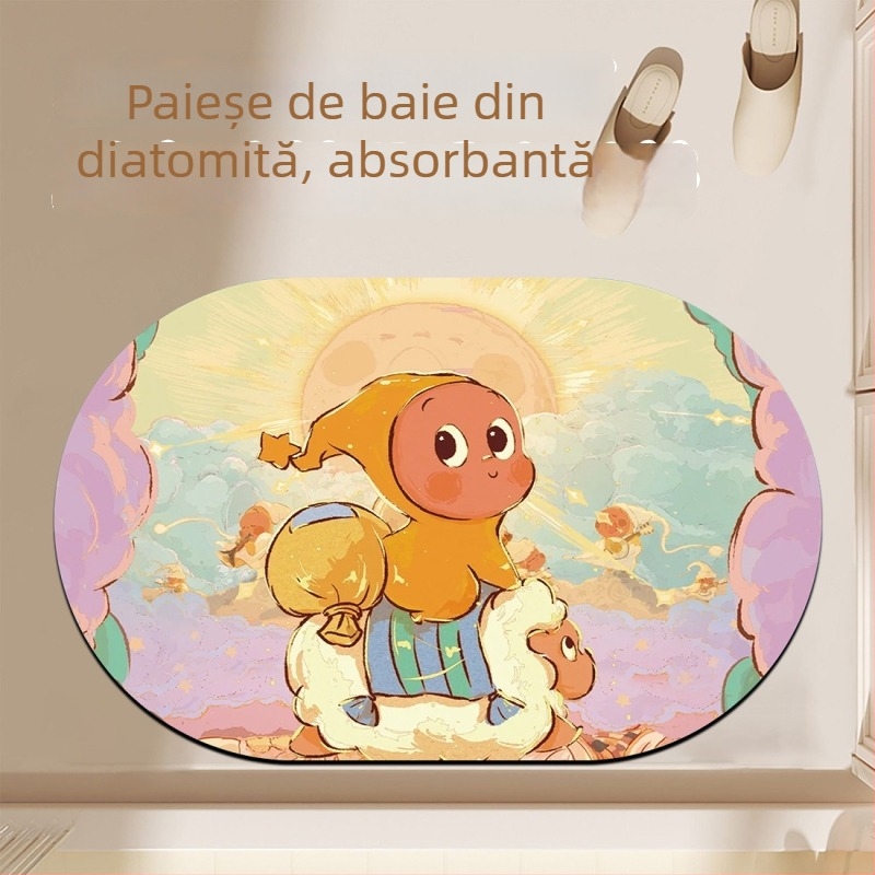 Covoraș de baie din diatomit, pătrat, stil cartoon, absorbant la apă, anti-derapare, lavabil, personalizabil