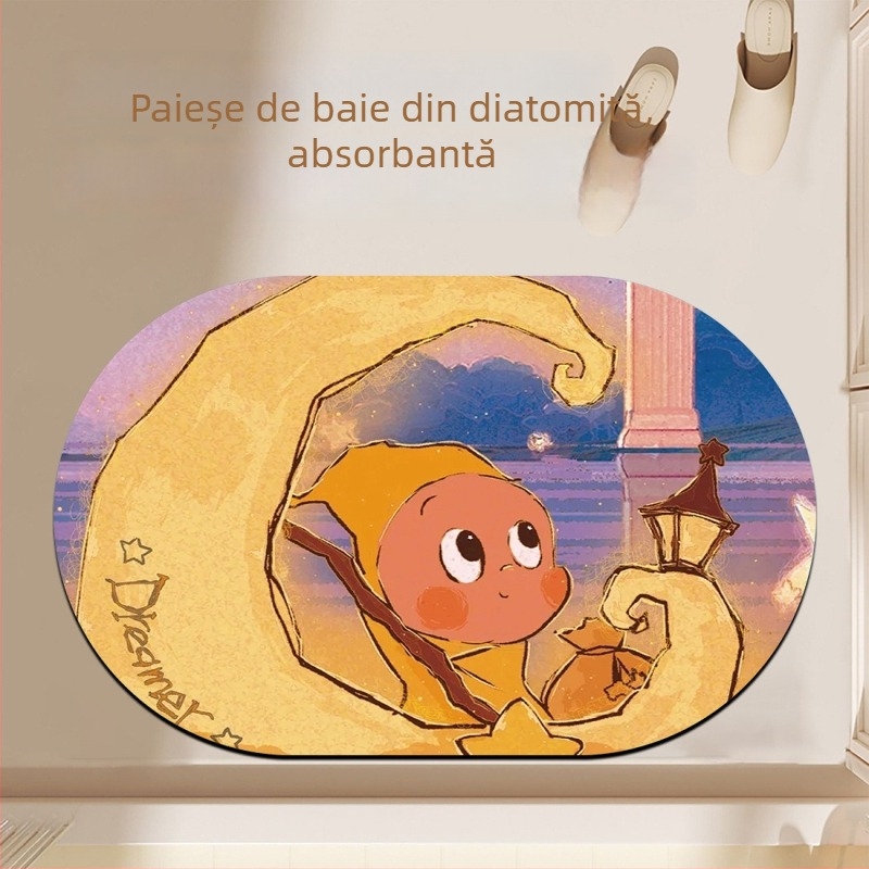Covoraș de baie din diatomit, pătrat, stil cartoon, absorbant la apă, anti-derapare, lavabil, personalizabil