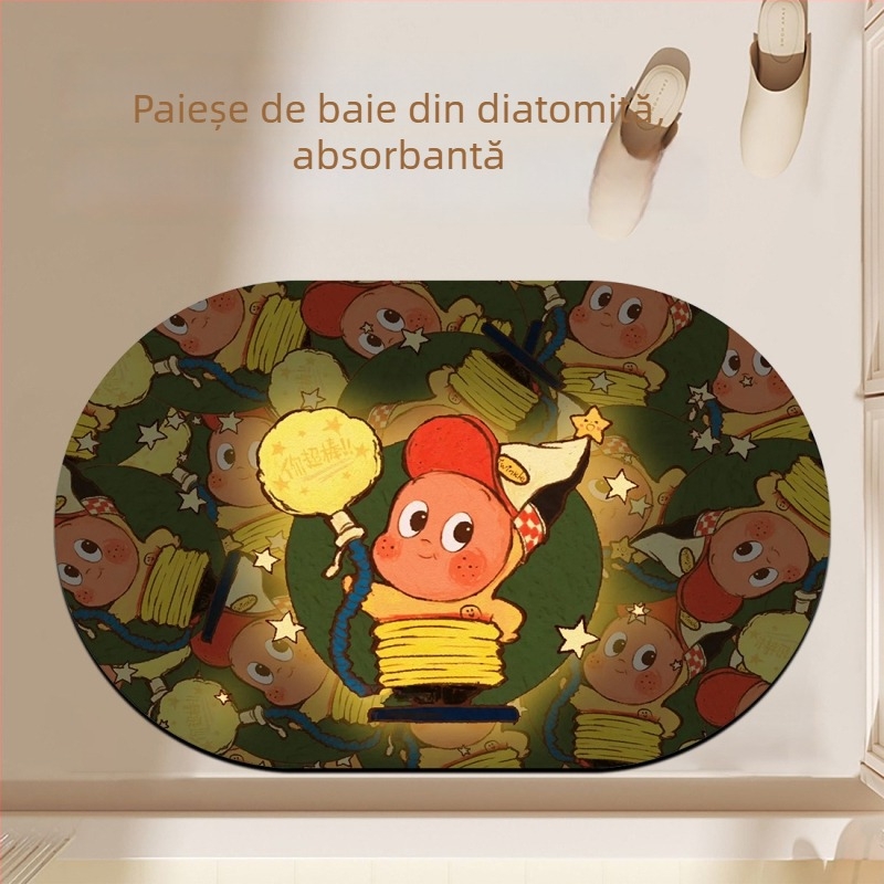 Covoraș de baie din diatomit, pătrat, stil cartoon, absorbant la apă, anti-derapare, lavabil, personalizabil