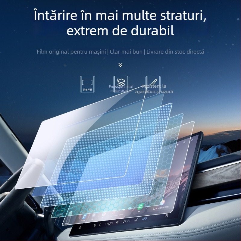 Protecție ecran din sticlă securizată pentru afișajul de navigație și clusterul de bord auto — formare dintr-o singură bucată, antiamprentare, compatibilitate universală.
