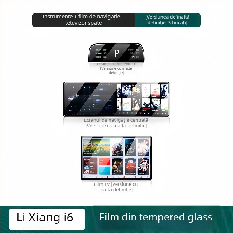 Protecție ecran din sticlă securizată pentru afișajul de navigație și clusterul de bord auto — formare dintr-o singură bucată, antiamprentare, compatibilitate universală.