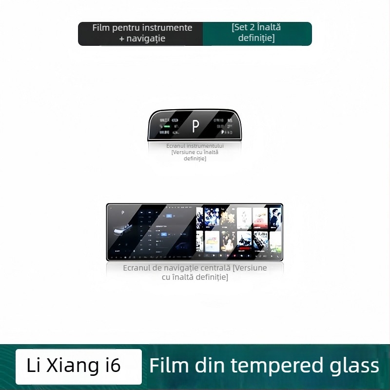 Protecție ecran din sticlă securizată pentru afișajul de navigație și clusterul de bord auto — formare dintr-o singură bucată, antiamprentare, compatibilitate universală.