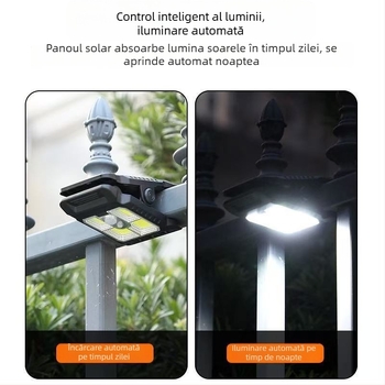 Lampă clip solară cu iluminare inductivă pentru exterior, Model YD, 5W, 3.7V, IPX-4, lumină caldă