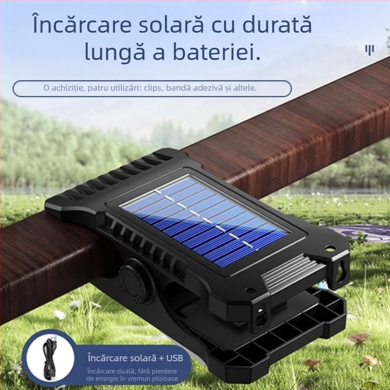 Lampă clip solară cu iluminare inductivă pentru exterior, Model YD, 5W, 3.7V, IPX-4, lumină caldă