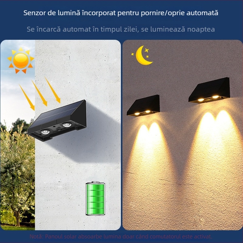 Lampa LED solară de perete – IPX4, 1W, 3.7V, Durată de funcționare 6–12h